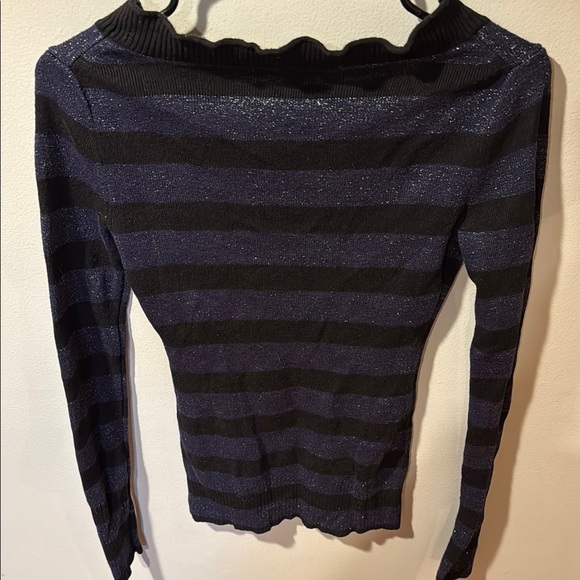 Express Women’s Sparkle Striped Black and Blue V-Neck Sweater - Picture 4 of 5